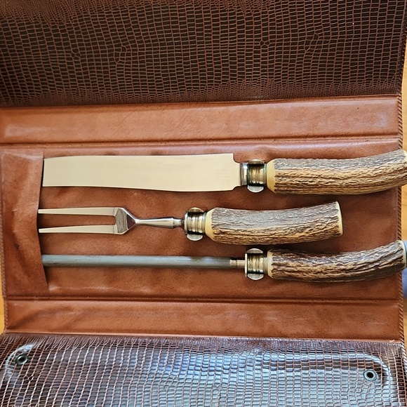 Vintage Cutlery Set Stainless Steel Carving Knife Stag Bone Antler Germany - Picture 1 of 4